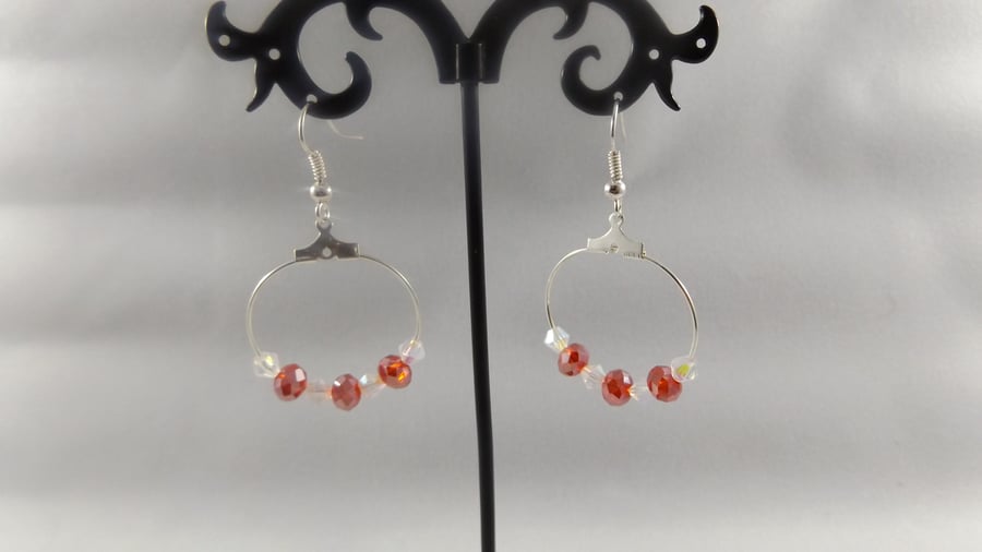 hoop red crystal and moonstone earrings
