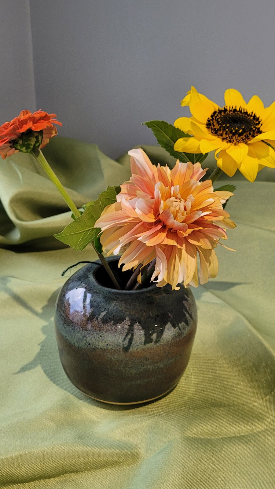 Blue- brown Speckled Bud Vase Handmade Pottery