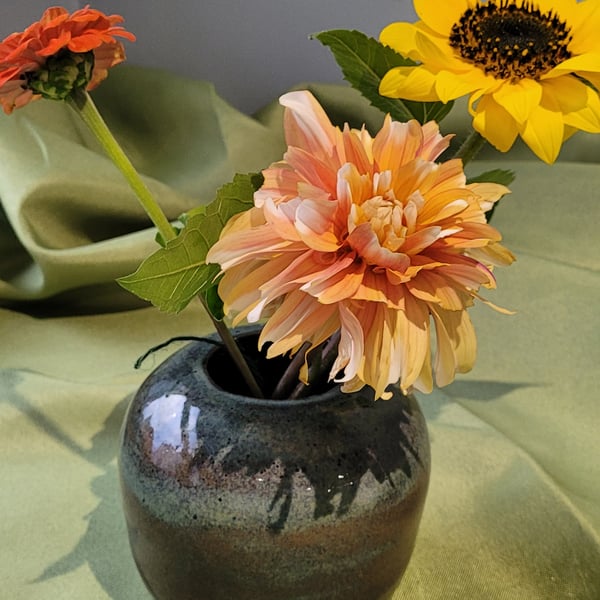 Blue- brown Speckled Bud Vase Handmade Pottery