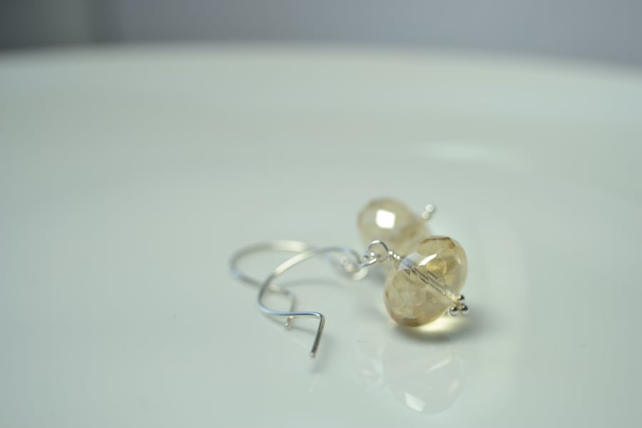 Champagne czech glass sterling silver handmade earrings