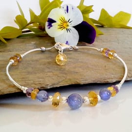 Noodle AA Tanzanite, Amatrine,  Citrine & Amethyst Sterling Silver Bracelet