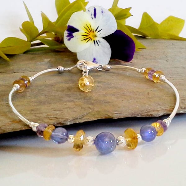 Noodle AA Tanzanite, Amatrine,  Citrine & Amethyst Sterling Silver Bracelet