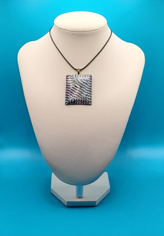 Handmade Square Polymer Clay Pendant, OOAK Unique Jewellery Piece