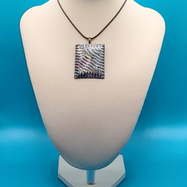 Handmade Square Polymer Clay Pendant, OOAK Unique Jewellery Piece