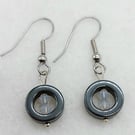 Dainty Hematite Circle and swarovski beads Earrings