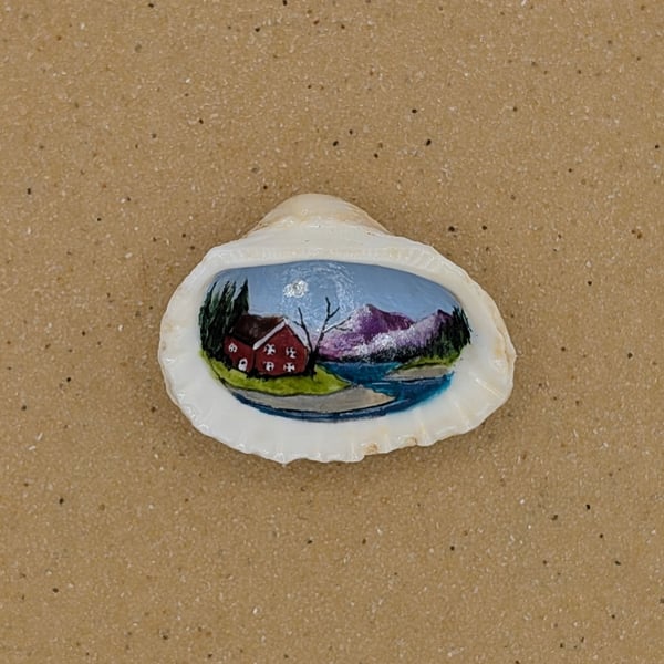 Scandi Inspired Lakeside Cottage Original Shell Painting