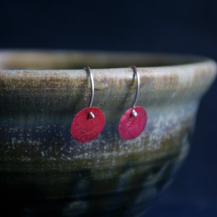  Red Copper Circle Dangle Earrings