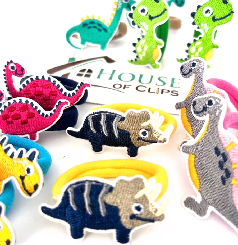 Dinosaur Hair Bands x2 - Dinosaur Hair Elastics For Girls and Boys - Dinosaur Ha