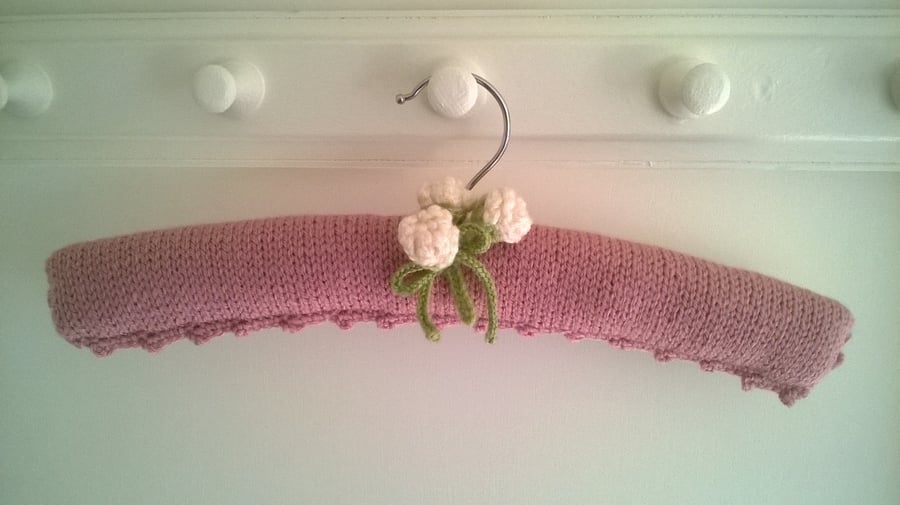 Hand knitted padded girls rosebud clothes hanger