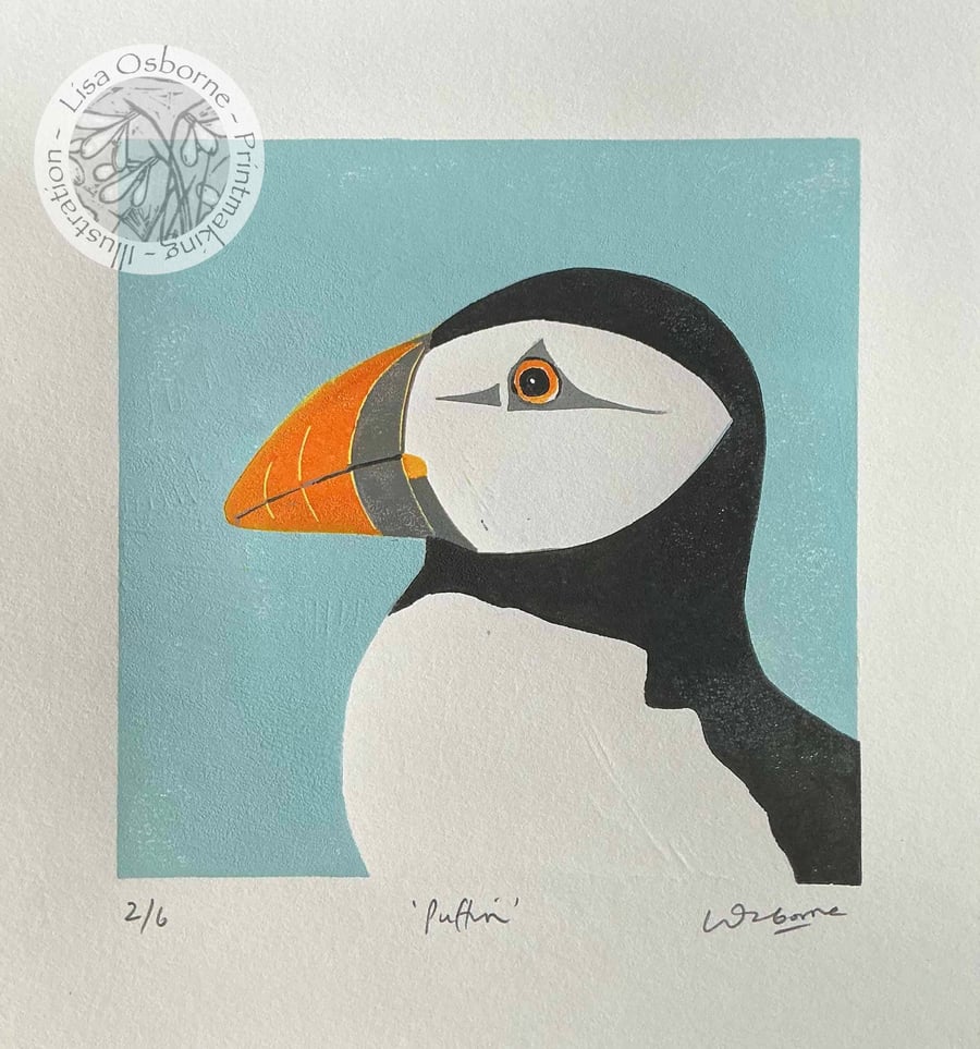 Puffin - original, limited edition linocut