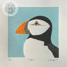 Puffin - original, limited edition linocut