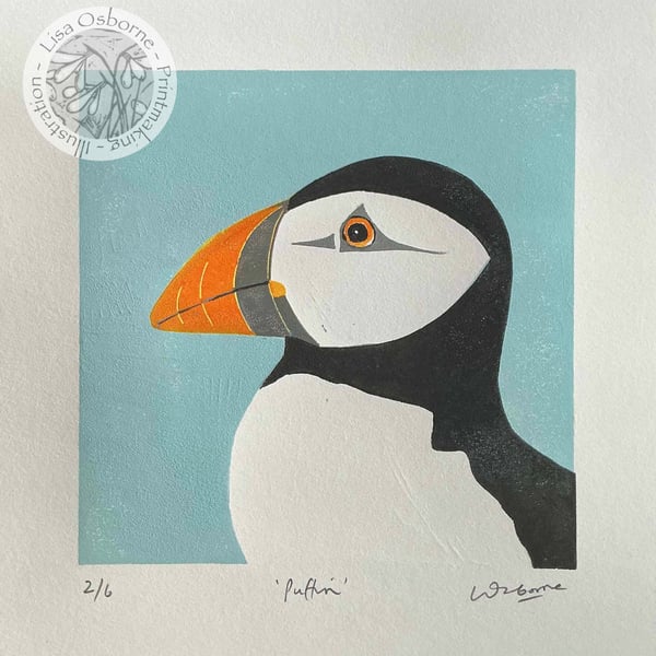 Puffin - original, limited edition linocut