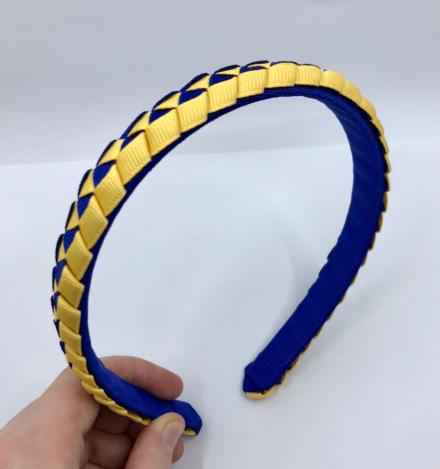 Cobalt Blue and Yellow Gold Pleated Hairband