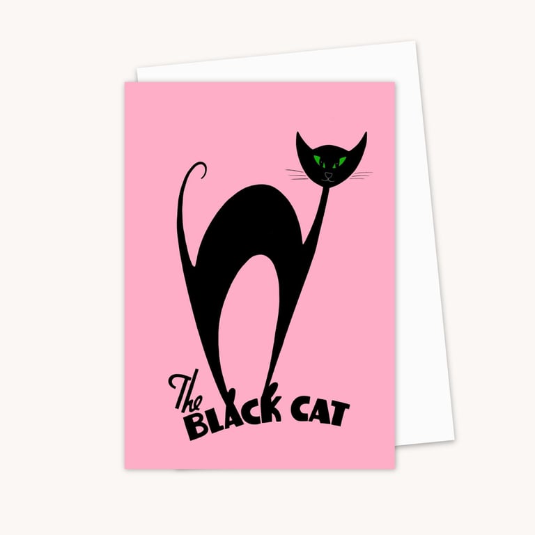 Atomic Black Cat Greeting Card: Good Luck Card (107)