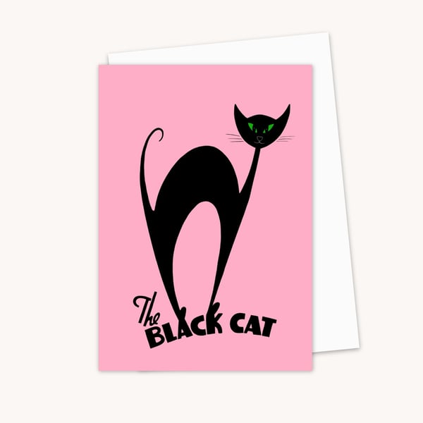 Atomic Black Cat Greeting Card: Good Luck Card (107)