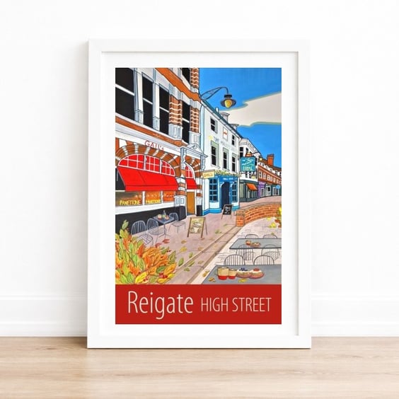 Reigate High Street travel poster print by Susie West