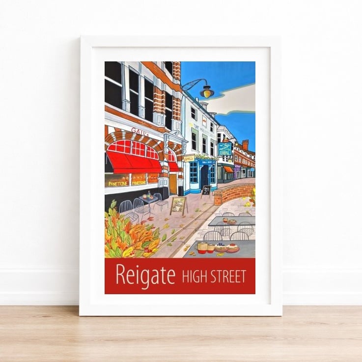 Reigate High Street travel poster print by Susie West