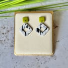 Colour & Monochrome - Metallic Green Square and Diamond Earrings