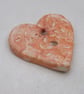 Medium Terracotta Glazed Leaf Sprig Texture Heart Shaped Ceramic Button - Image 4