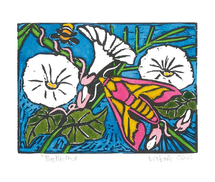 Bellbind - Woodcut Print - Original Art for Wildlife lovers