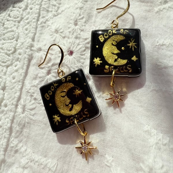 Book of Spell earrings - Hand painted drop earrings