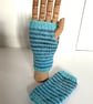 Wrist warmers hand knitted in shades of blue