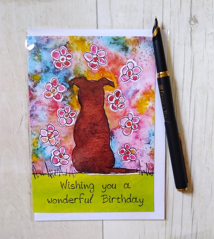Staffordshire Bull Terrier card (printed card). Have a lovely Birthday