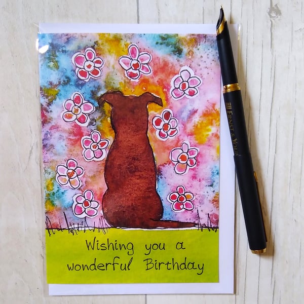 Staffordshire Bull Terrier card (printed card). Have a lovely Birthday