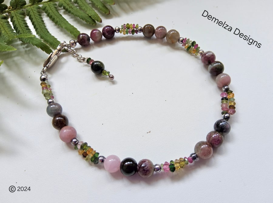 Designer Watermelon Tourmaline Sterling Silver Bracelet
