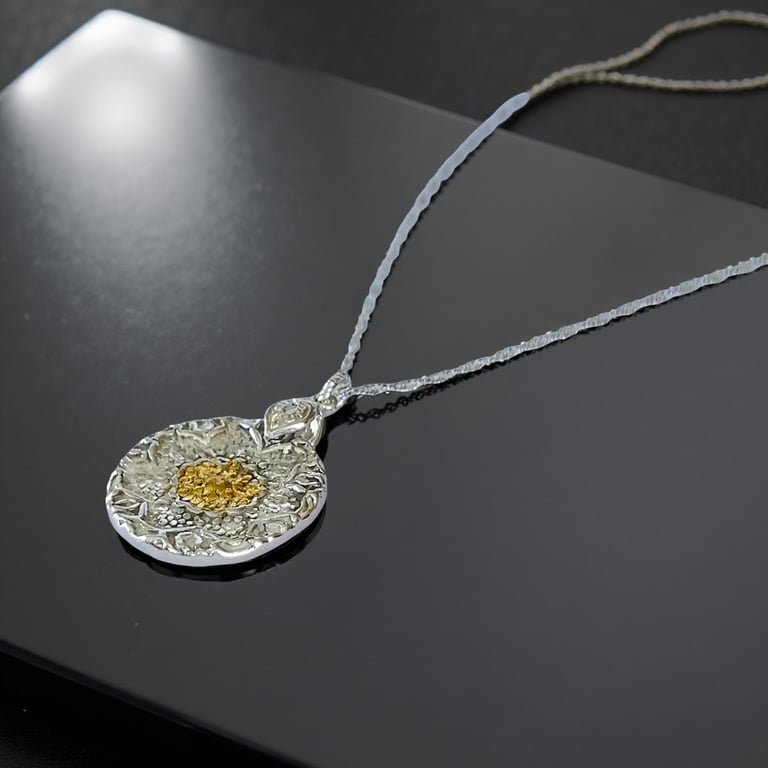 Silver And Gold Patterned Coin Pendant Necklace