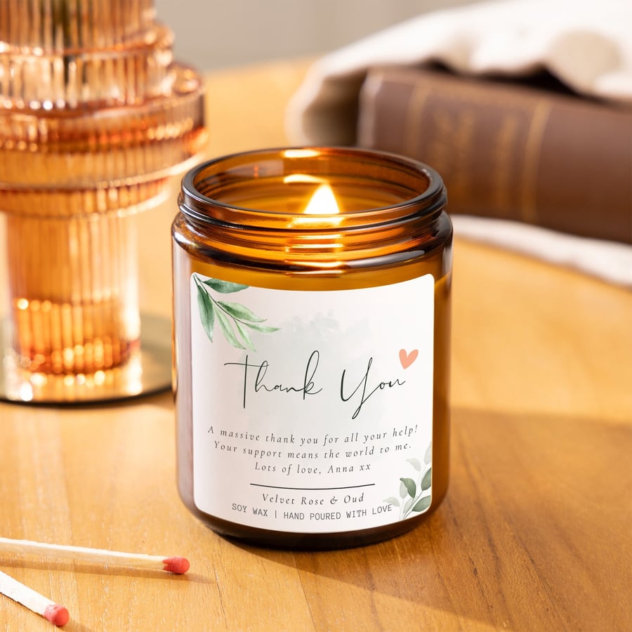 Thank you Candle Appreciation Gift, Personalised Scented Soy Wax Candle 