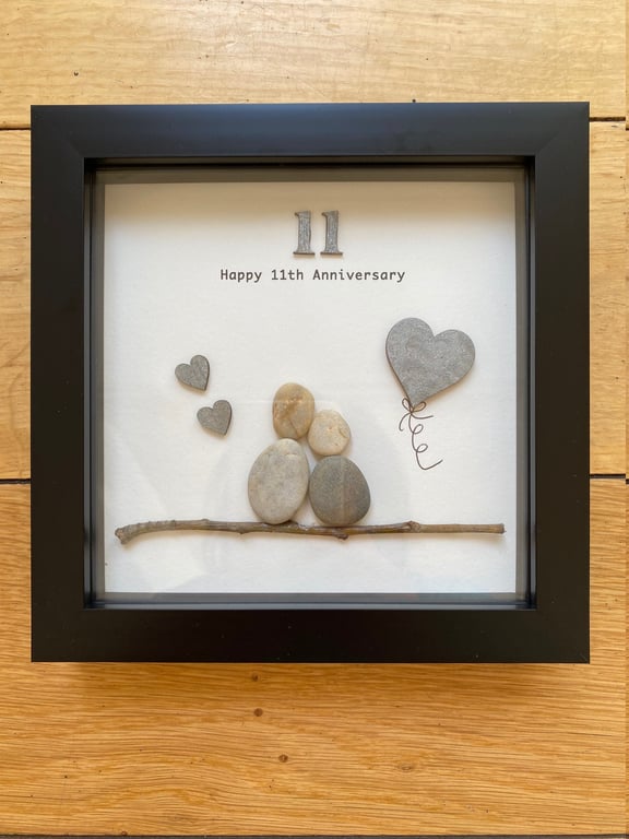11th Wedding Anniversary Pebble Artwork Frame, Steele Wedding Anniversary, Perso