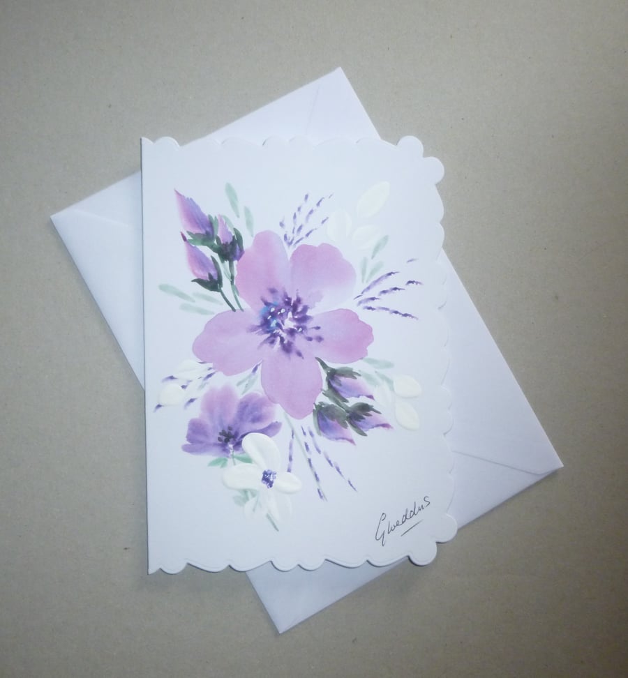 hand painted floral card ( ref FA 56 D3 )