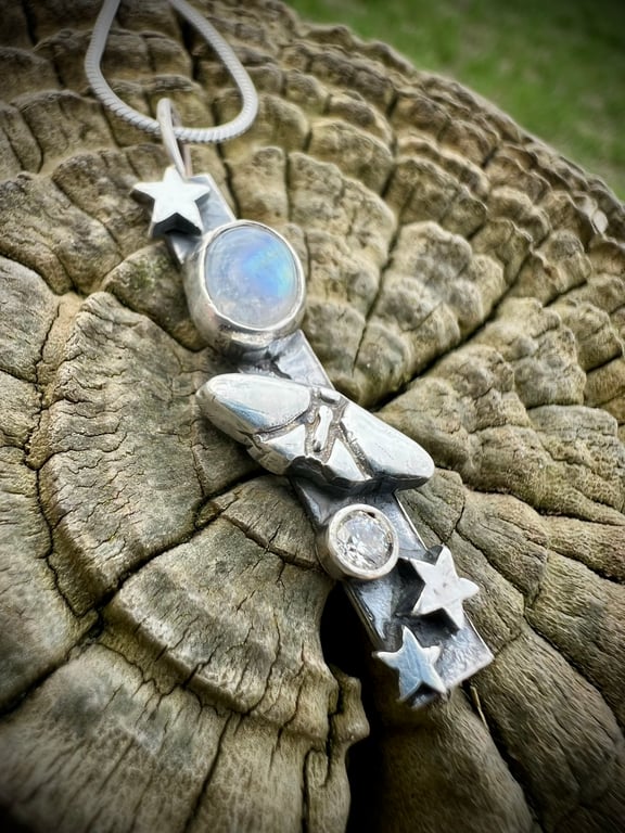 Moth Night Flight - moonstone and fine silver