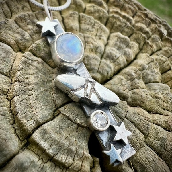 Moth Night Flight - moonstone and fine silver