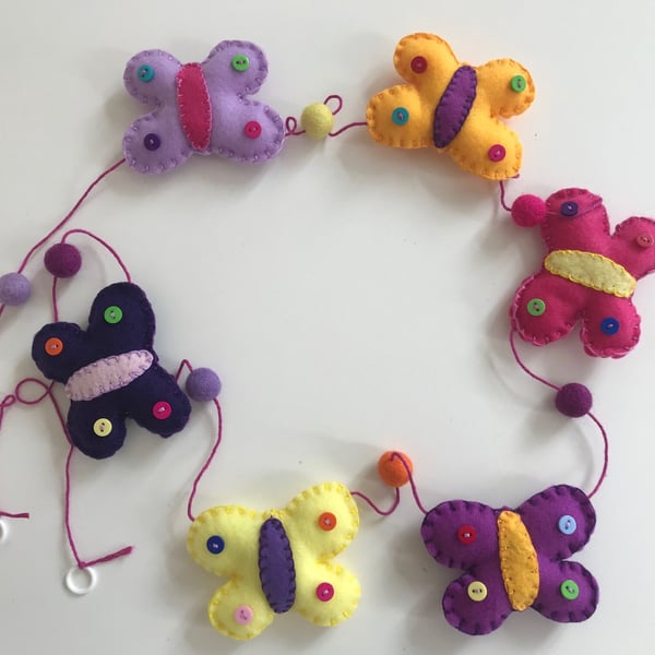 Butterfly Felt Garland, Handmade Garland, Colourful Butterfly Hanging Decoration