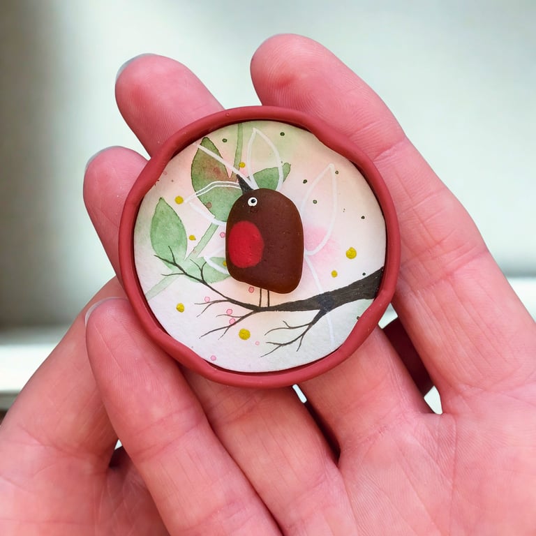 Handmade Sea Glass Robin Fridge Magnet, Meaningful Coastal Keepsake Gift