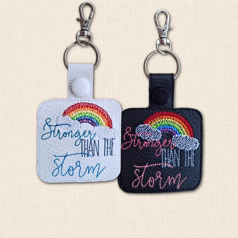 Stronger Than the Storm Keyring - Embroidered Positive Rainbow Bag Charm