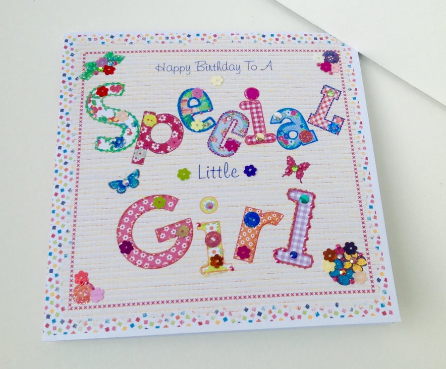 Birthday Card,Greeting Card,'Special Little Girl',Handmade,Personalised 