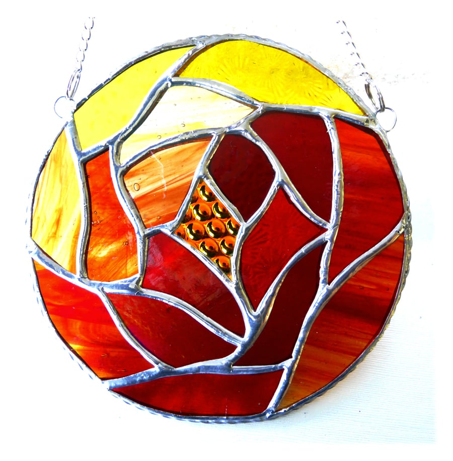 Fire Ball Suncatcher Autumn Leaves Stained Glass 003