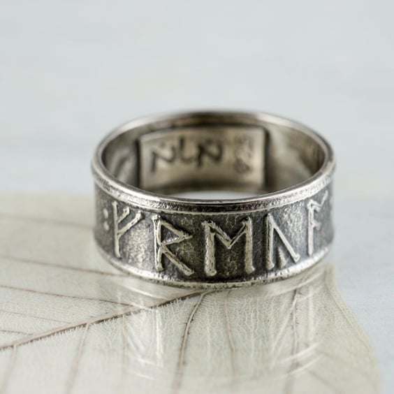  Sterling Rune Ring - Viking Silver Band Personalized Custom Name Anglo Saxon 