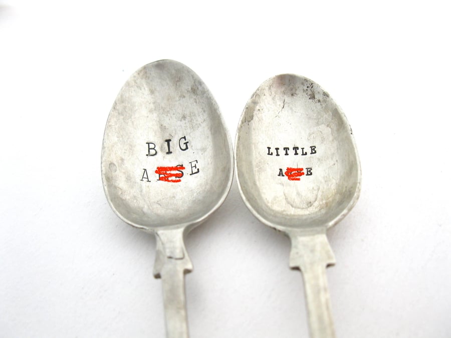 Big A-se and Little A-se Hand Stamped Tea and Coffee Spoons