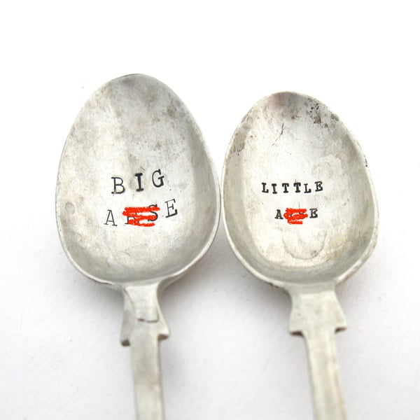 Big A-se and Little A-se Hand Stamped Tea and Coffee Spoons