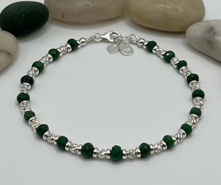Sterling Silver And Emerald Bracelet 