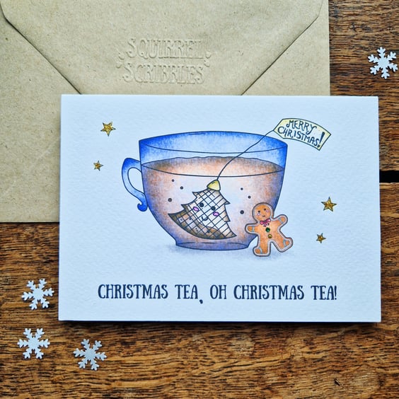Christmas Carol Card, Christmas Tea, Christmas Pun Card, Friend Christmas Card