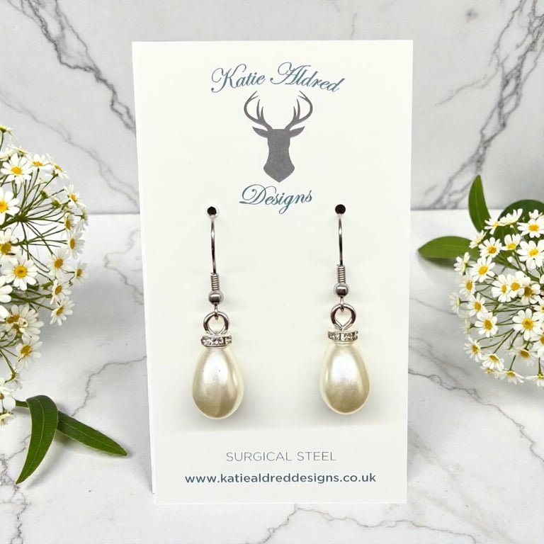 Charm Earrings - Silver Pearl Drop