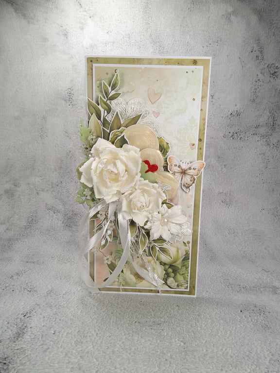 Handmade Wedding Card - Elegant White Floral Design (E)