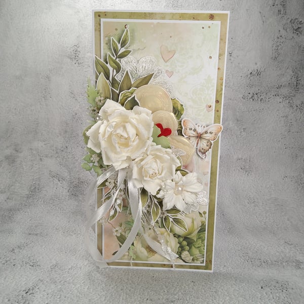 Handmade Wedding Card - Elegant White Floral Design (E)