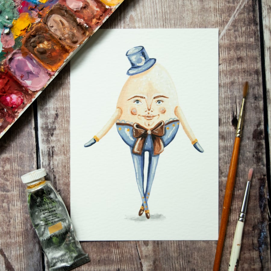 A6 illustration print of an egg man called Winston. Hand embellished 