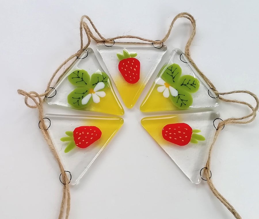 Strawberry Fused Glass Bunting: Handmade Garden Garland